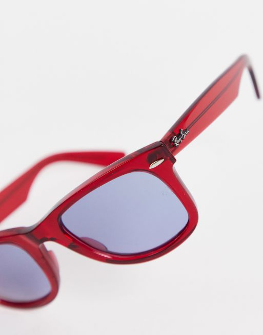 Ray-Ban Wayfarer classic sunglasses with blue lens in red | ASOS