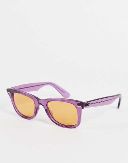 Ray Ban Wayfarer Classic Sunglasses With Orange Lens In Purple Asos 