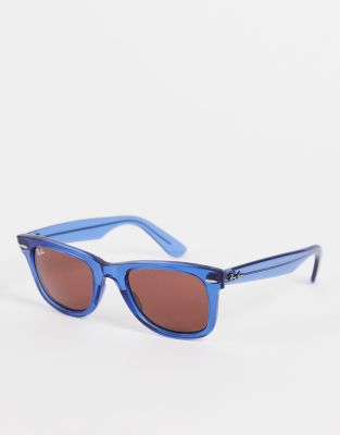 Ray-Ban Wayfarer classic sunglasses with red lens in blue  - ASOS Price Checker