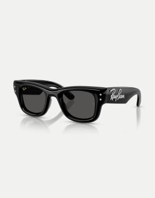Ray-Ban - Wayfarer Crystal Edition - Gewölbte, eckige Sonnenbrille in Schwarz mit schwarzen Gläsern und Strassverzierung