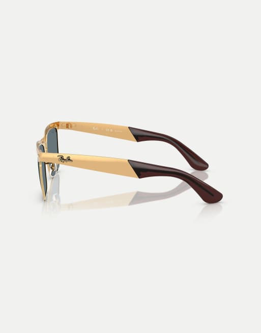 Ray-Ban – Wayfarer Deluxe – Eckige, polarisierte Sonnenbrille in sandgestrahltem Legendengold mit blauen Gläsern, 3 von 3