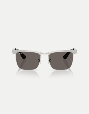 Ray-Ban - Wayfarer Deluxe - Eckige Sonnenbrille in sandgestrahltem Silberton in Silberoptik mit grauen Gläsern
