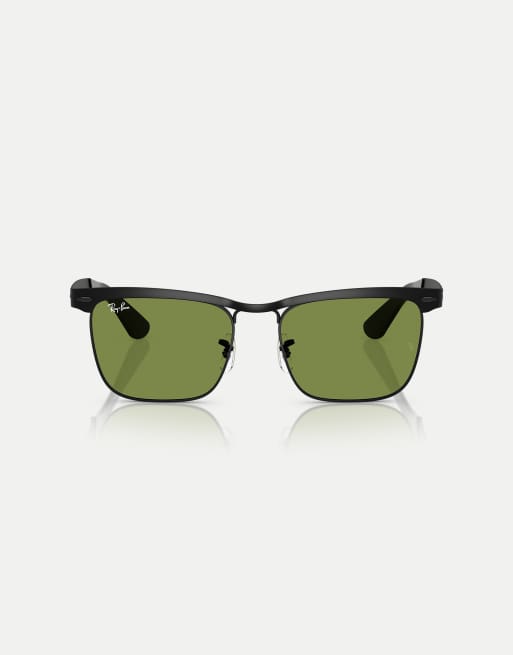 Ray-Ban - Wayfarer Deluxe - Lunettes de soleil carrées à verres verts - Noir mat