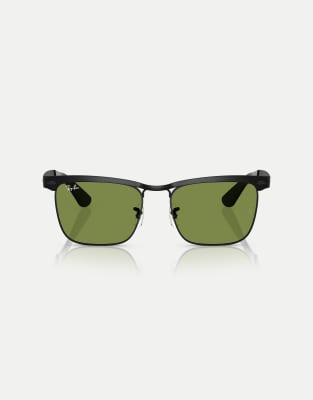 Ray-Ban Wayfarer deluxe square sunglasses with green lens in matte black