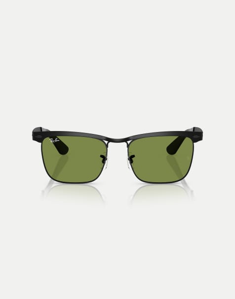 Ray-Ban Wayfarer deluxe square sunglasses with green lens in matte black