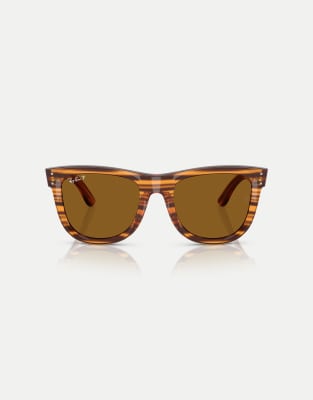Ray-Ban - Wayfarer - Eckige, polarisierte Sonnenbrille in gestreiftem Havana mit braunen Gläsern-Brown