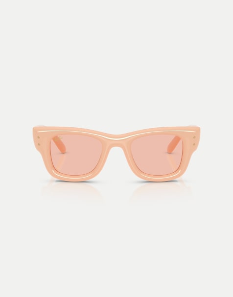 Ray-Ban – Wayfarer – Gewölbte, eckige Sonnenbrille in Solid Nude mit rosa Gläsern - view 1