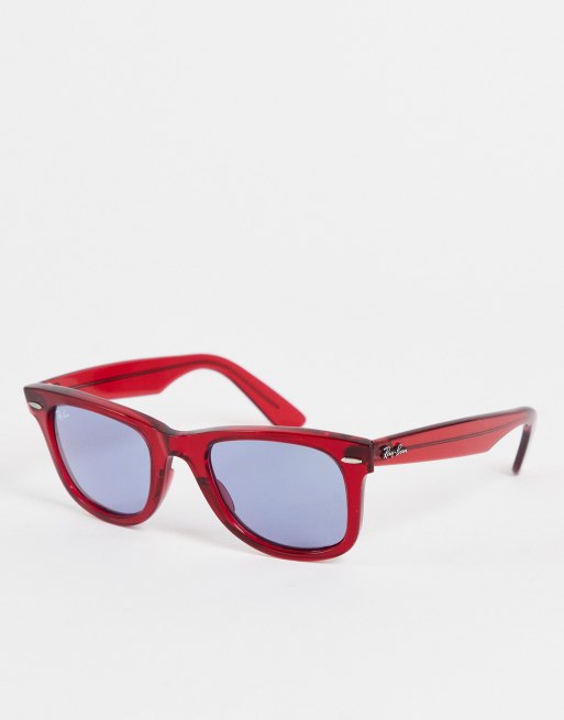 Doe mijn best spade Neerduwen Ray-Ban - Wayfarer - Klassieke zonnebril met blauwe glazen in rood | ASOS