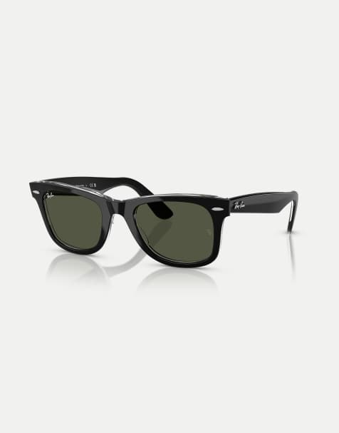 Ray-Ban - Wayfarer - Lunettes de soleil carrées avec verres verts - Noir transparent - view 1