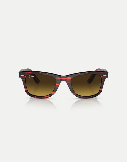Ray-Ban - Wayfarer - Lunettes de soleil carrées en acétate avec verres marron - Rayures rouges, 3 de 4