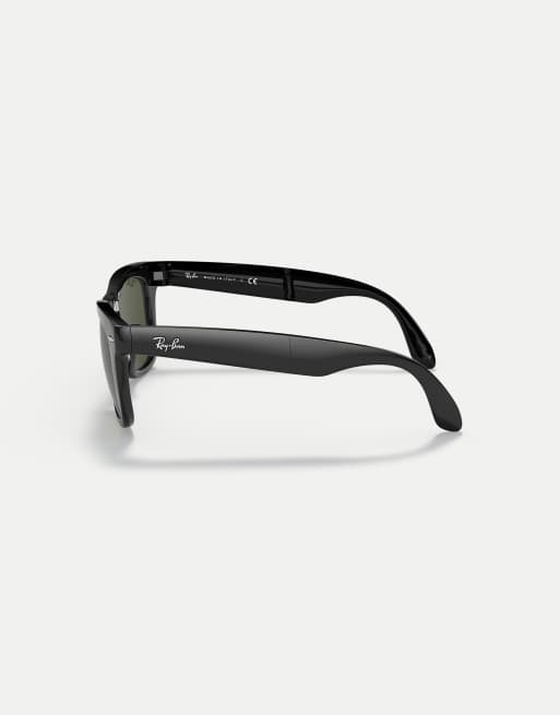Ray-Ban Wayfarer lunettes de soleil pliantes carrées classiques avec verres verts en noir, 4 de 4