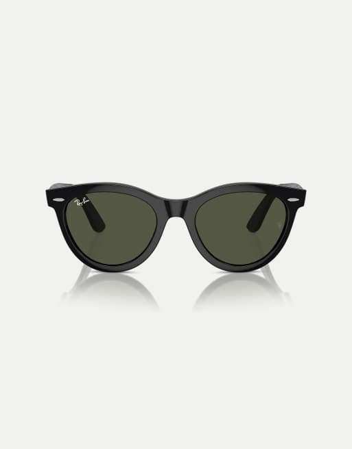 Ray-Ban - Wayfarer - Lunettes de soleil rondes à verres verts - Noir