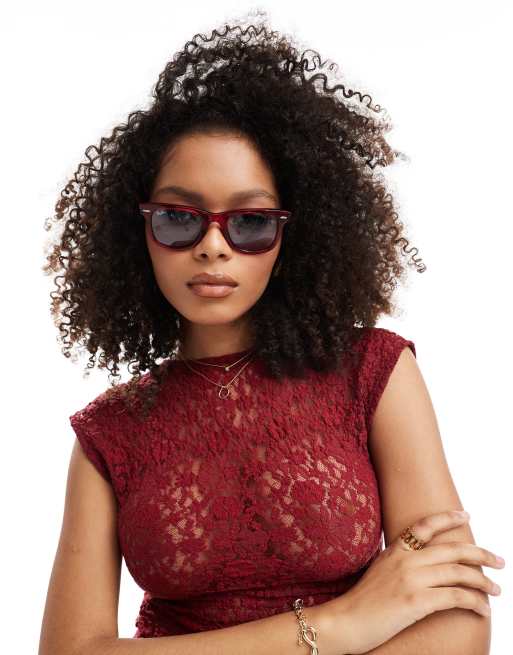 Ray-Ban - Wayfarer - Occhiali da sole classici rossi con lenti grigie, 3 di 4