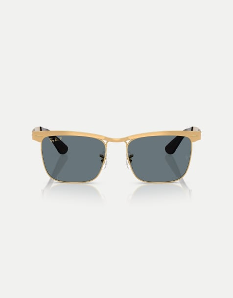 Ray-Ban - Wayfarer - Occhiali da sole deluxe polarizzati squadrati color oro sabbia con lenti blu - view 1