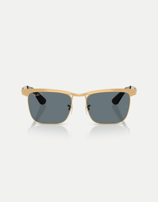 Ray-Ban - Wayfarer - Occhiali da sole deluxe polarizzati squadrati color oro sabbia con lenti blu