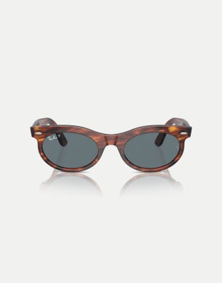 Ray-Ban - Wayfarer - Occhiali da sole ovali polarizzati havana a righe con lenti blu - view 1