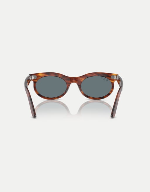Ray-Ban - Wayfarer - Occhiali da sole ovali polarizzati havana a righe con lenti blu, 2 di 3