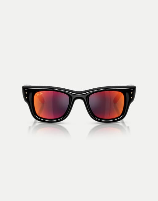 Ray-Ban - Wayfarer - Occhiali da sole spessi squadrati neri con lenti a specchio arancioni, 2 di 3