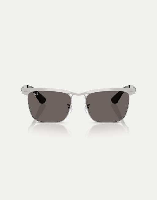 Ray-Ban - Wayfarer - Occhiali da sole squadrati deluxe argento su argento sabbiati con lenti grigie