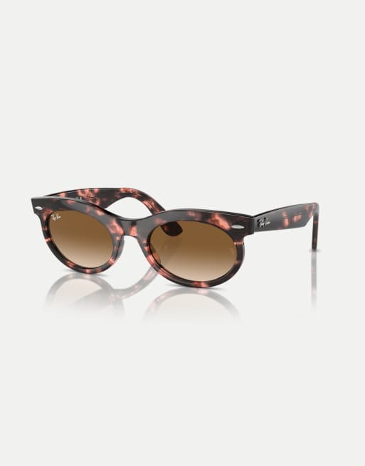 Ray-Ban Wayfarer oval oval sunglasses with brown lens in pink havana, 2 of 3