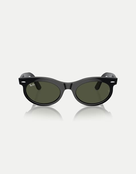 Ray-Ban Wayfarer oval oval sunglasses with green lens in black - view 1