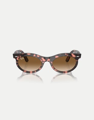 Ray-Ban - Wayfarer - Ovale Sonnenbrille in rosa Havana mit braunen Gläsern