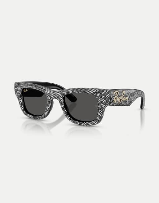 Ray-Ban - Wayfarer Puffer Crystal Pavè Edition - Lunettes de soleil carrées à verres noirs et strass - Noir
