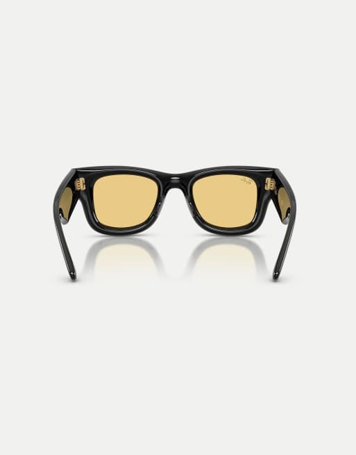 Ray-Ban - Wayfarer Puffer - Occhiali da sole squadrati neri con lenti gialle, 3 di 4