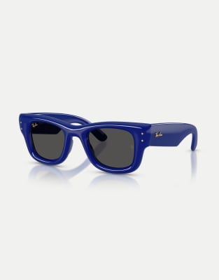 Ray-Ban Wayfarer puffer square sunglasses with black lens in blue