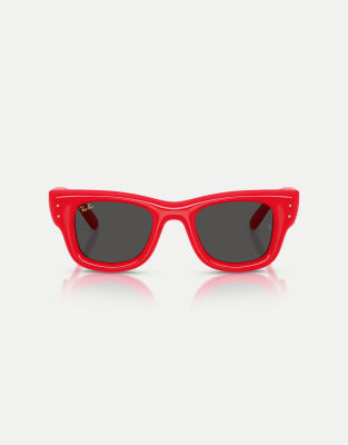 Ray-Ban Wayfarer puffer square sunglasses with black lens in red