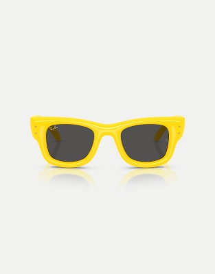 Ray-Ban Wayfarer puffer square sunglasses with black lens in yellow