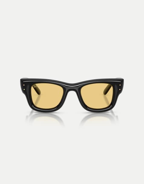 Ray-Ban Wayfarer puffer square sunglasses with yellow lens in black - view 1