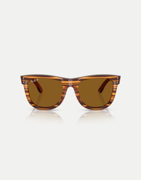 Ray-Ban Wayfarer  square polarised sunglasses with brown lens in striped havana - view 1