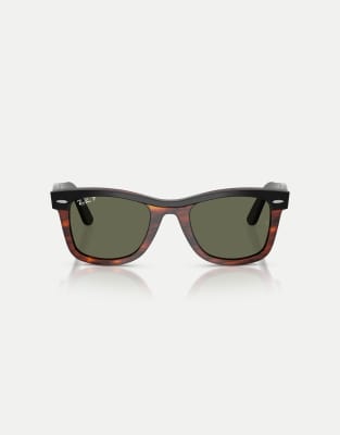 Ray-Ban - Wayfarer Street Neat - Eckige, polarisierte Sonnenbrille in Schwarz auf Havana mit grünen Gläsern