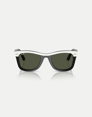 Ray-Ban - Wayfarer Street Neat - Eckige Sonnenbrille in Weiß auf Schwarz mit grünen Gläsern
