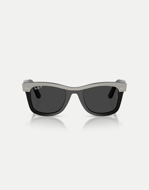 Ray-Ban - Wayfarer Street Neat - Lunettes de soleil carrées à verres noirs polarisés - Gris et noir