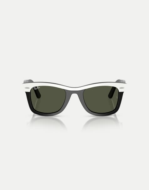 Ray-Ban Wayfarer street neat square sunglasses with green lens in white on black - view 1