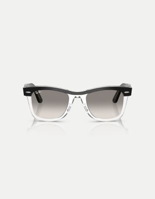 Ray-Ban Wayfarer street neat square sunglasses with grey lens in black on transparent - view 1
