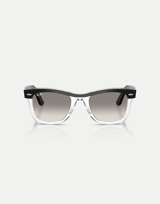 Ray-Ban Wayfarer street neat square sunglasses with grey lens in black on transparent