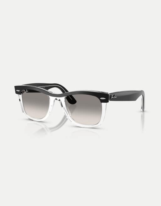 Ray-Ban Wayfarer street neat square sunglasses with grey lens in black on transparent, 3 of 4