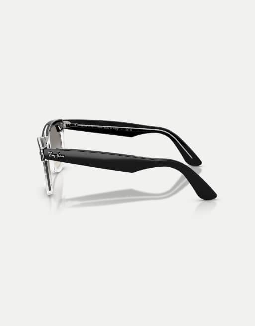 Ray-Ban Wayfarer street neat square sunglasses with grey lens in black on transparent, 4 of 4
