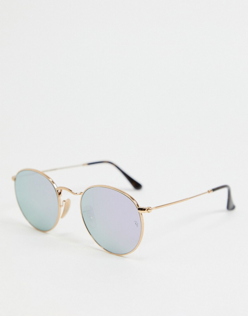 Ray-Ban womens round sunglasses with purple lens in gold 0RB3447N