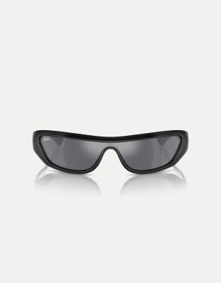 Ray-Ban - Xan - Ungleichmäßige Sonnenbrille in Schwarz mit verspiegelten grauen Gläsern