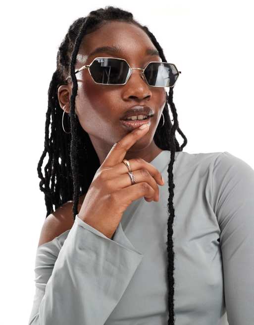Ray-Ban - Yevi - Lunettes de soleil hexagonales - Doré/noir, 2 de 4