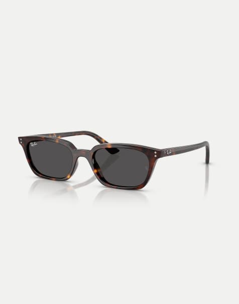 Ray-Ban – Zaya – Rechteckige Sonnenbrille in Havana mit grauen Gläsern - view 1