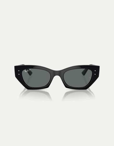 Ray-Ban Zena  irregular polarised sunglasses with grey lens in black