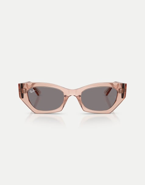 Ray-Ban Zena  irregular sunglasses with brown lens in transparent pink - view 1