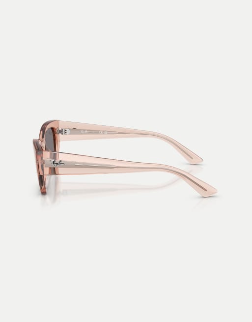 Ray-Ban Zena  irregular sunglasses with brown lens in transparent pink, 4 of 4