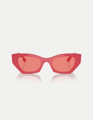Ray-Ban Zena  irregular sunglasses with pink lens in red cherry - view 1