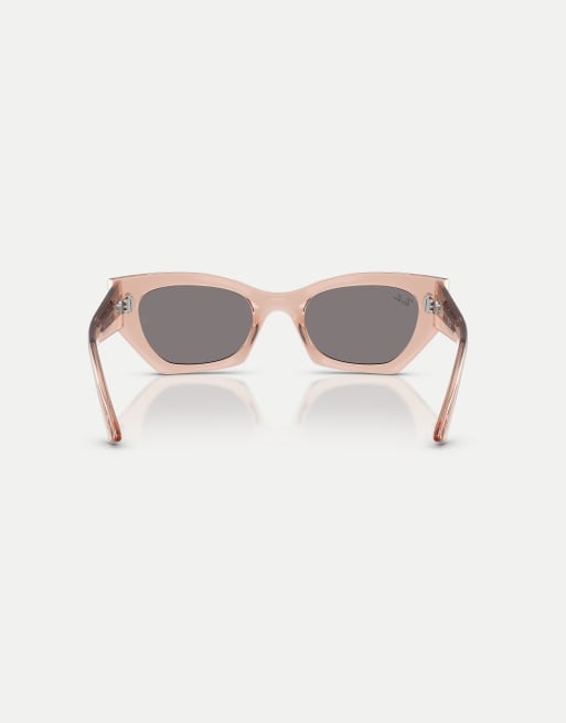 Ray-Ban Zena lunettes de soleil à forme irrégulière avec verres marron en rose transparent, 2 de 4
